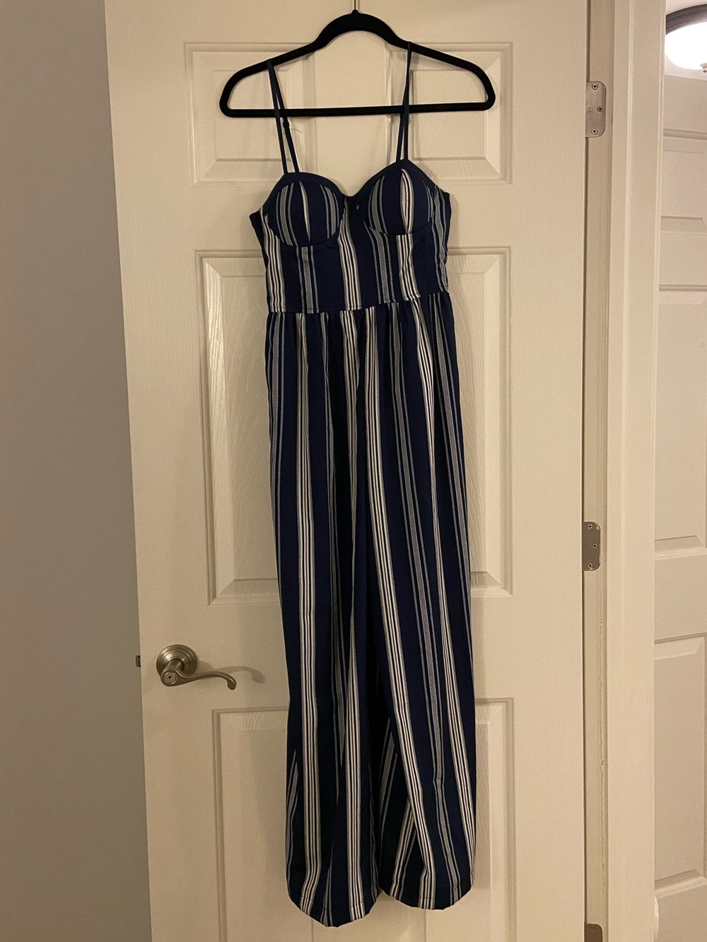 Blue and White Pinstripe Jumpsuit